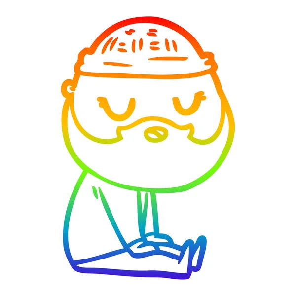 Rainbow gradient ligne dessin homme dessin animé avec barbe — Image vectorielle