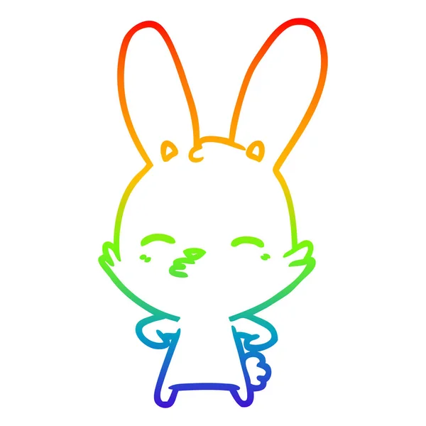 Rainbow gradient ligne dessin curieux lapin dessin animé — Image vectorielle