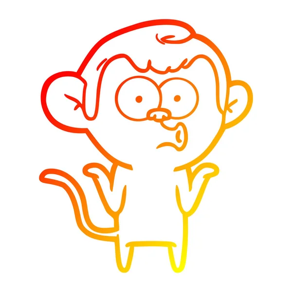 Warm gradient line drawing cartoon confused monkey — Stock Vector