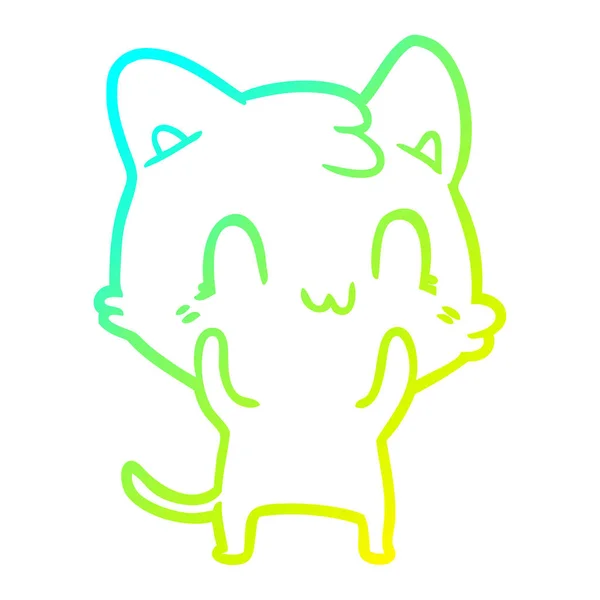 Frío gradiente línea dibujo dibujos animados feliz gato — Archivo Imágenes Vectoriales