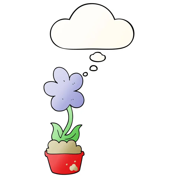 Cute cartoon flower and thought bubble in smooth gradient style — Stock Vector
