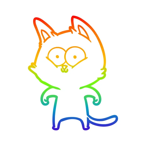 虹のグラデーションライン描画漫画猫 — ストックベクタ