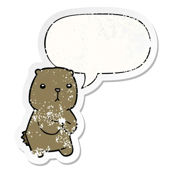 Dibujos animados preocupado oso y el habla burbuja angustiado pegatina — Archivo Imágenes Vectoriales