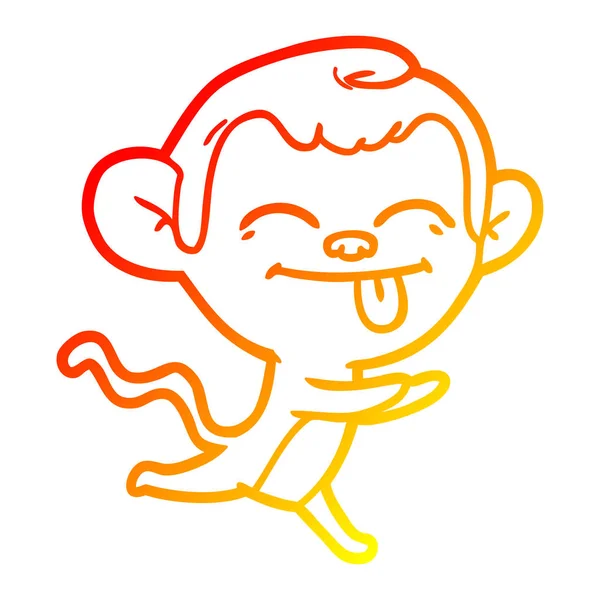 Warm gradient line drawing funny cartoon monkey running — Stock Vector