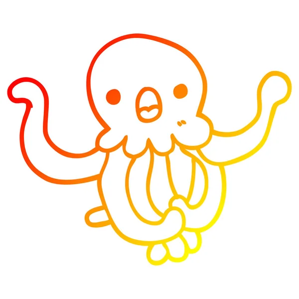Warm gradient line drawing cartoon jellyfish — Stock Vector