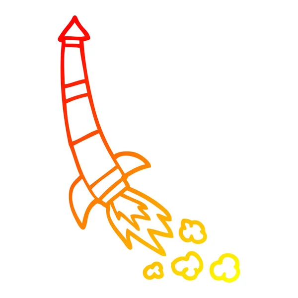 Warm gradient line drawing cartoon space rocket — Stock Vector