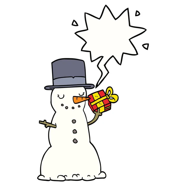 Karikatür noel kardan adam ve konuşma balonu — Stok Vektör
