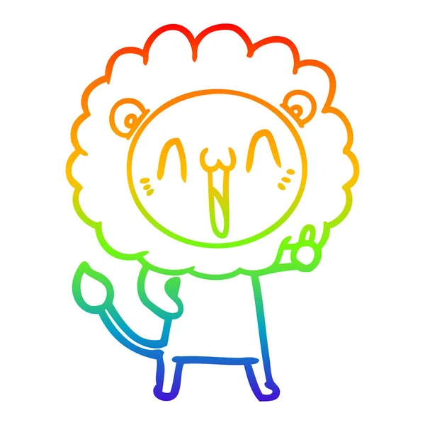 Rainbow gradient line drawing happy cartoon lion — Stock Vector