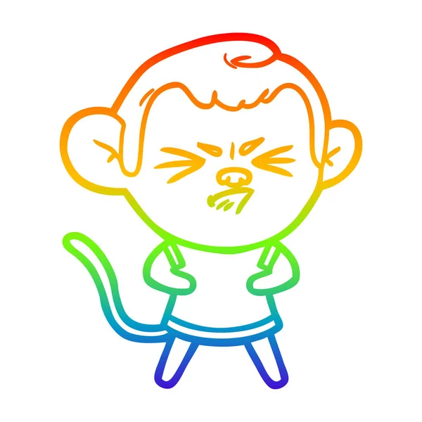 Arco-íris linha gradiente desenho dos desenhos animados macaco irritado — Vetor de Stock