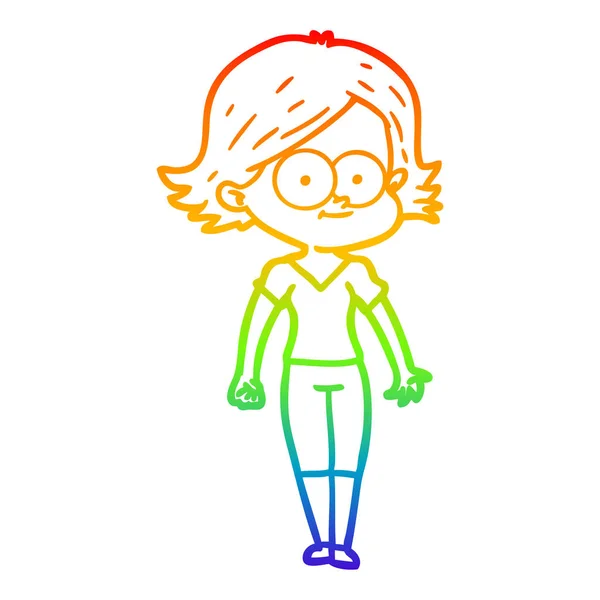 Arco-íris linha gradiente desenho feliz cartoon menina — Vetor de Stock