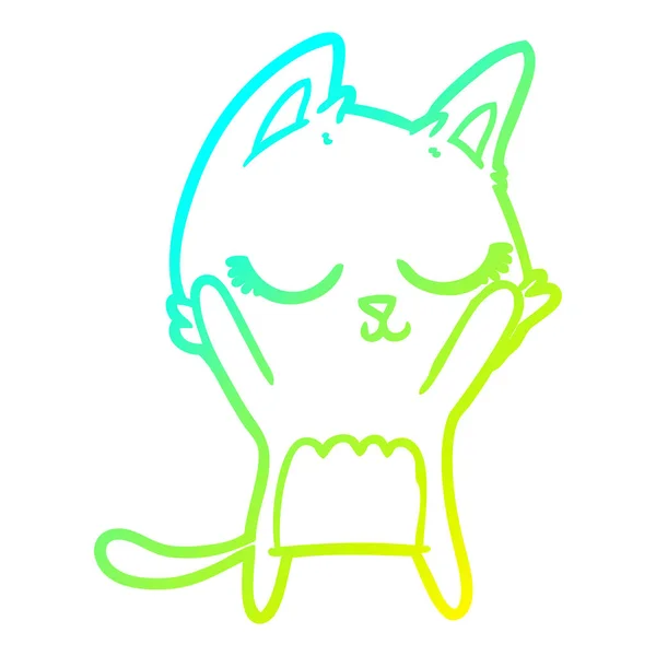 Línea de gradiente frío dibujo tranquilo dibujos animados gato — Archivo Imágenes Vectoriales