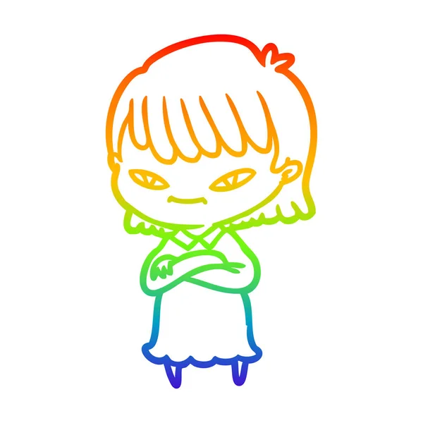 Rainbow gradient ligne dessin dessin femme dessin animé — Image vectorielle