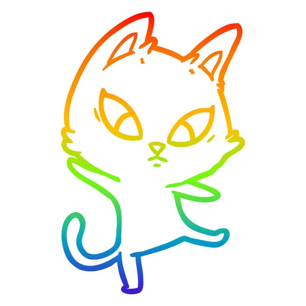 Rainbow gradient ligne dessin confus dessin animé chat — Image vectorielle