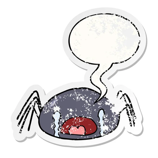 Karikatür halloween örümcek ağlama ve konuşma balonu sıkıntılı sti — Stok Vektör
