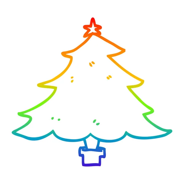 虹のグラデーションライン描画漫画のクリスマスツリー — ストックベクタ