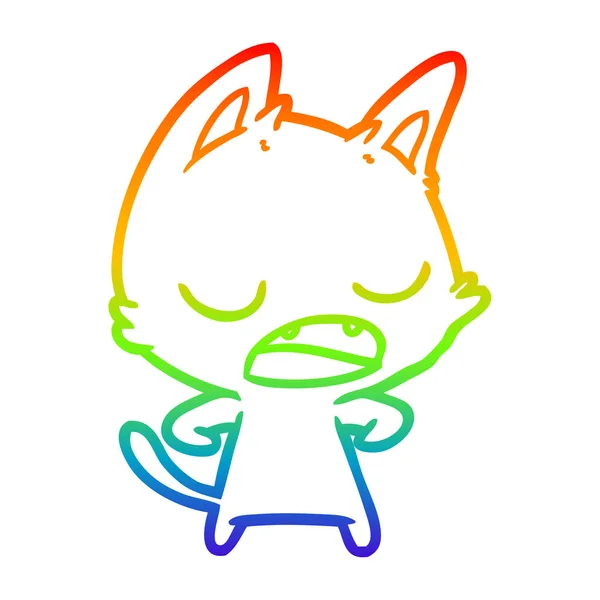 Arco iris gradiente línea dibujo hablando gato dibujos animados — Archivo Imágenes Vectoriales