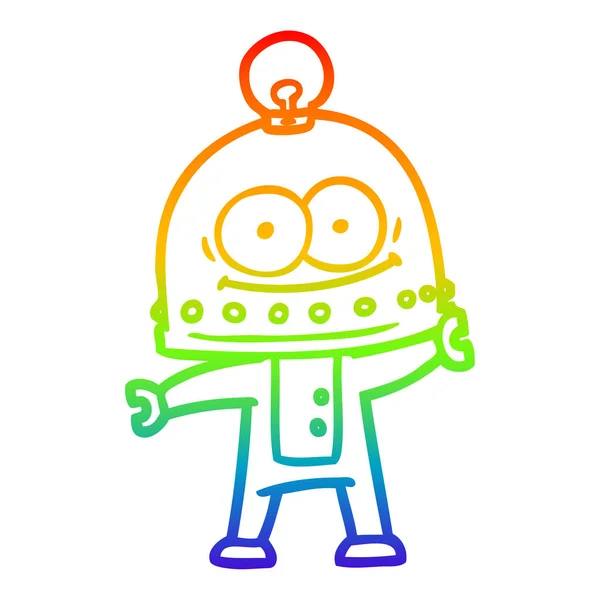 電球で幸せなカートンロボットを描く虹のグラデーションライン — ストックベクタ