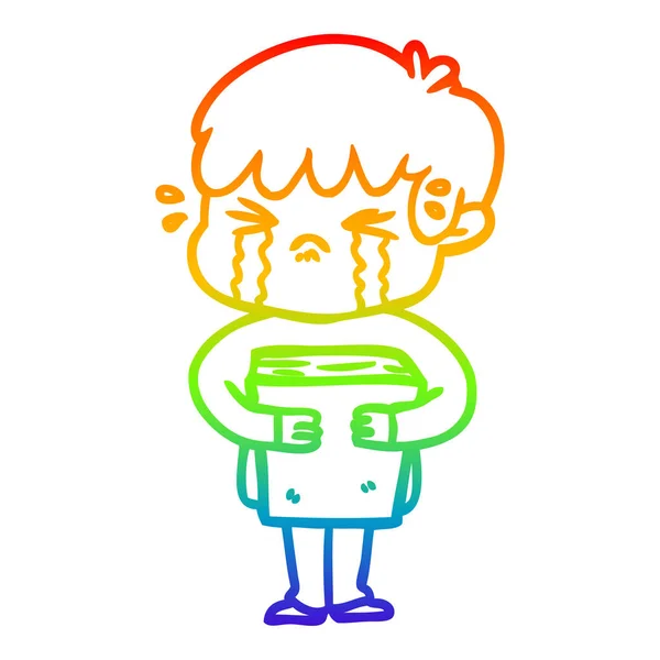 Arco iris gradiente línea dibujo dibujos animados niño llorando — Vector de stock