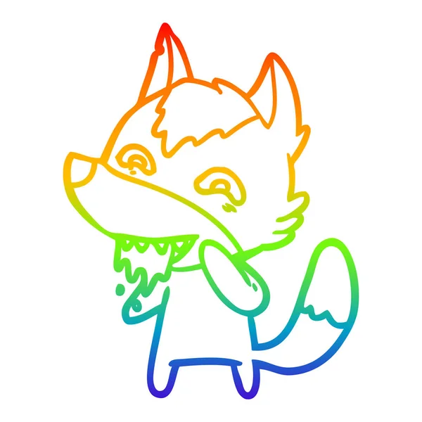 Rainbow gradient ligne dessin dessin animé loup affamé — Image vectorielle