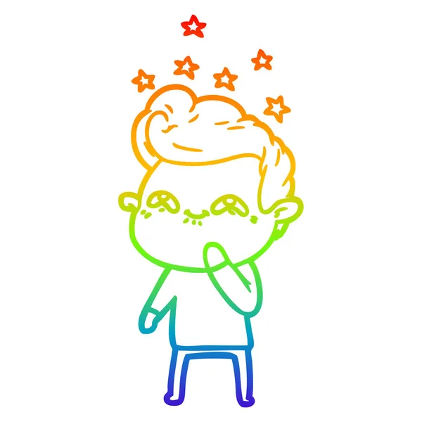彩虹渐变线绘制卡通兴奋的人 — 图库矢量图片