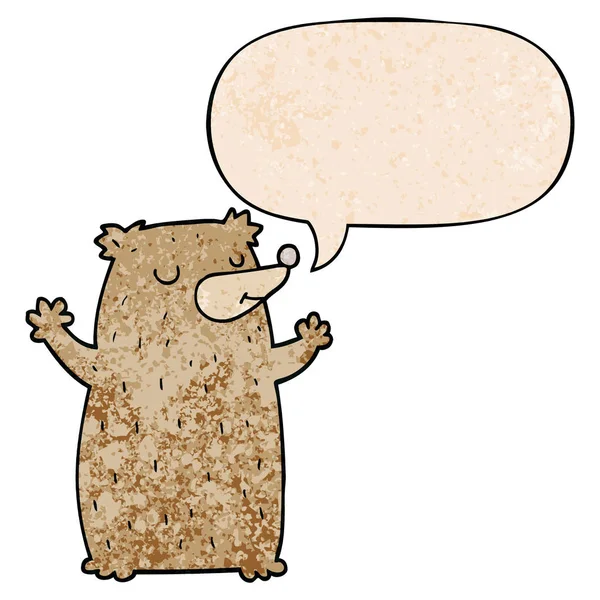 Καρτούν αρκούδα και φούσκα ομιλίας σε ρετρό στυλ υφής — Διανυσματικό Αρχείο
