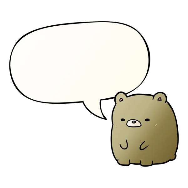 Roztomilý kreslený smutný medvěd a bublina řeči v hladkém stylu přechodu — Stockový vektor