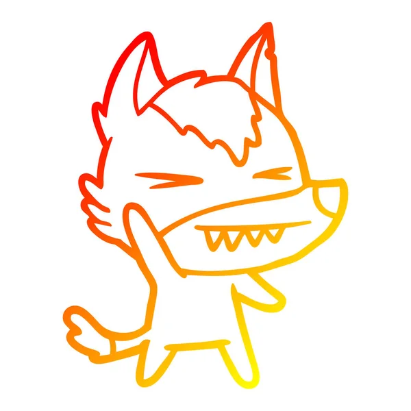 Linha gradiente quente desenhando desenhos animados lobo irritado — Vetor de Stock