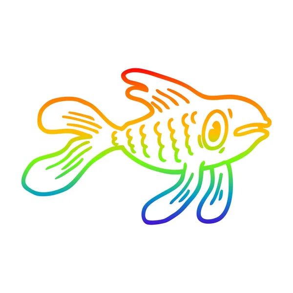 Радужная градиентная линия рисования мультяшных рыб — стоковый вектор