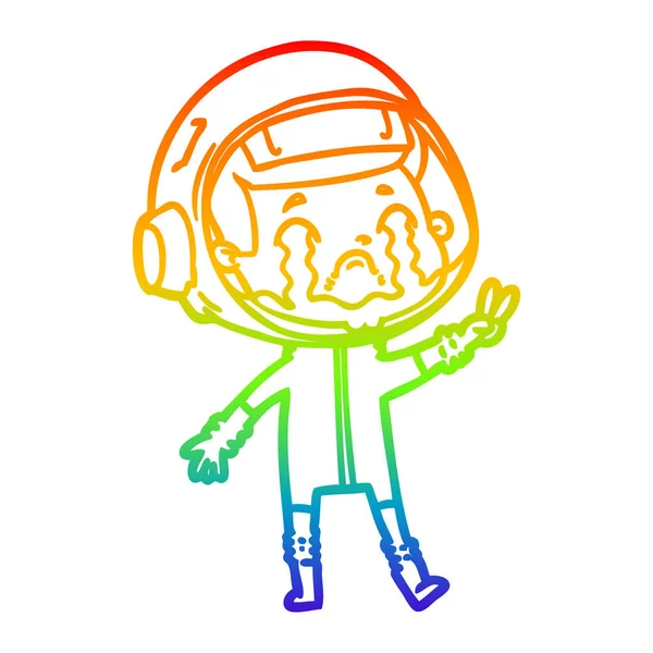 Rainbow gradient line drawing cartoon crying astronaut — Stock Vector