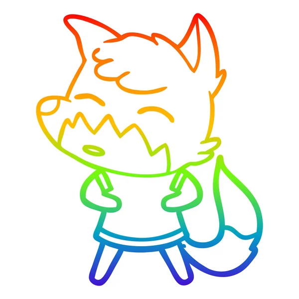 Rainbow gradient ligne dessin dessin animé renard — Image vectorielle