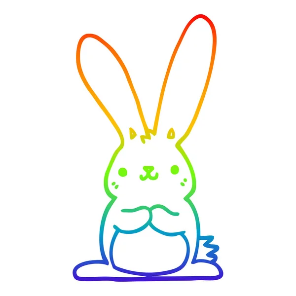 Arco iris gradiente línea dibujo dibujos animados conejo — Vector de stock