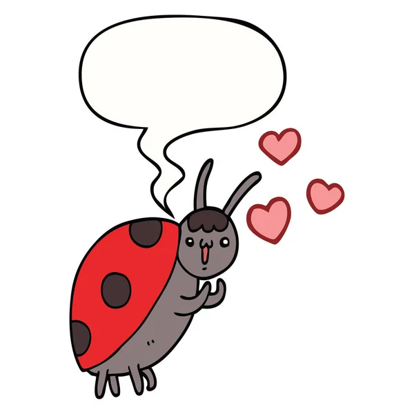 Mignonne coccinelle dessin animé dans l'amour et la bulle de la parole — Image vectorielle
