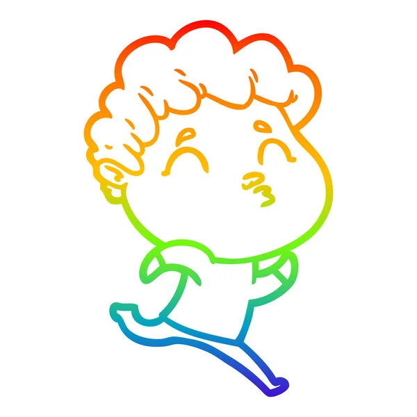 Rainbow gradient line drawing cartoon man pouting — Stock Vector