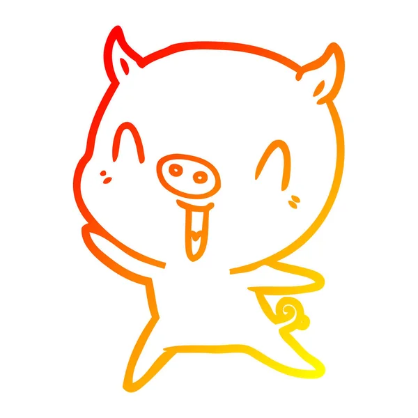 Chaud gradient ligne dessin heureux dessin animé cochon — Image vectorielle