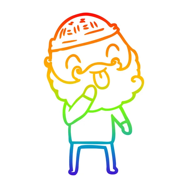 Rainbow gradient line drawing man with beard sticking out tongue — Stock Vector