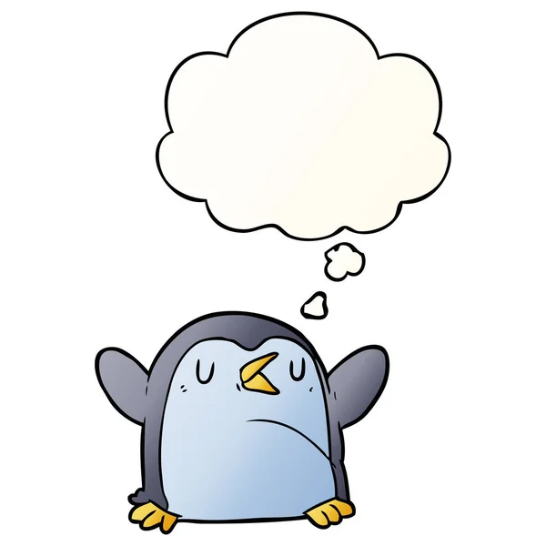 Pingüino de dibujos animados y burbuja de pensamiento en estilo gradiente suave — Vector de stock