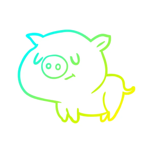 冷たいグラデーションライン描くかわいい漫画の豚 — ストックベクタ
