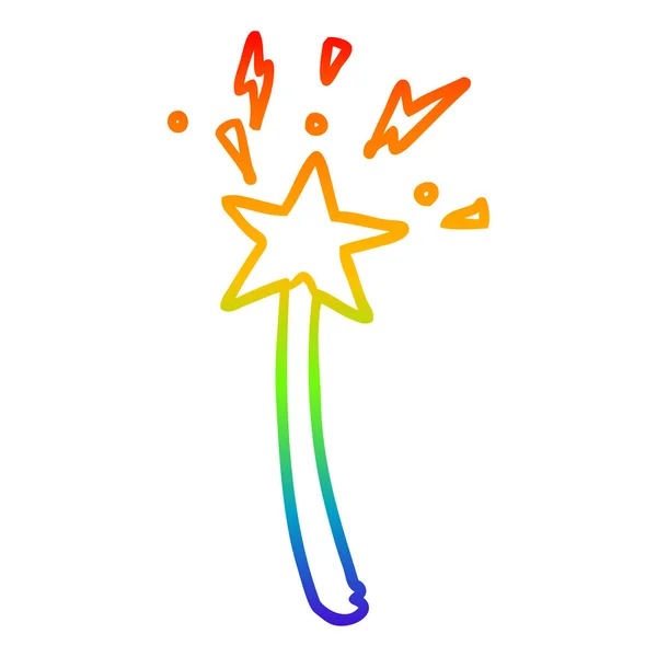 Радужная градиентная линия, рисующая волшебную звездную палочку — стоковый вектор