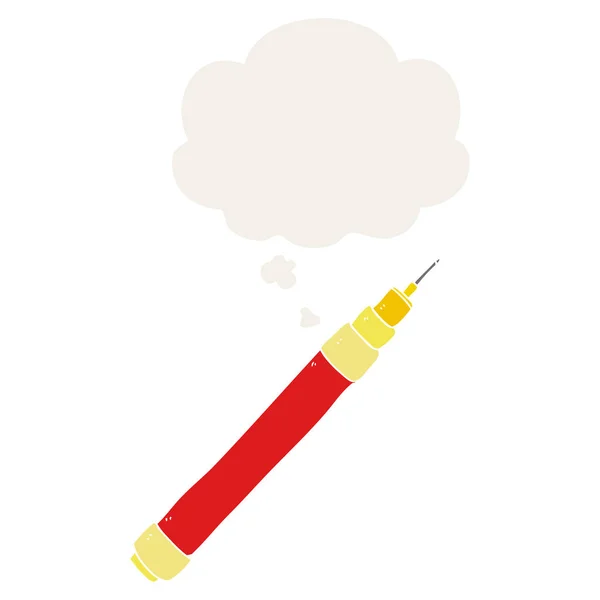 Cartoon pen and thought bubble in retro style — Stock Vector