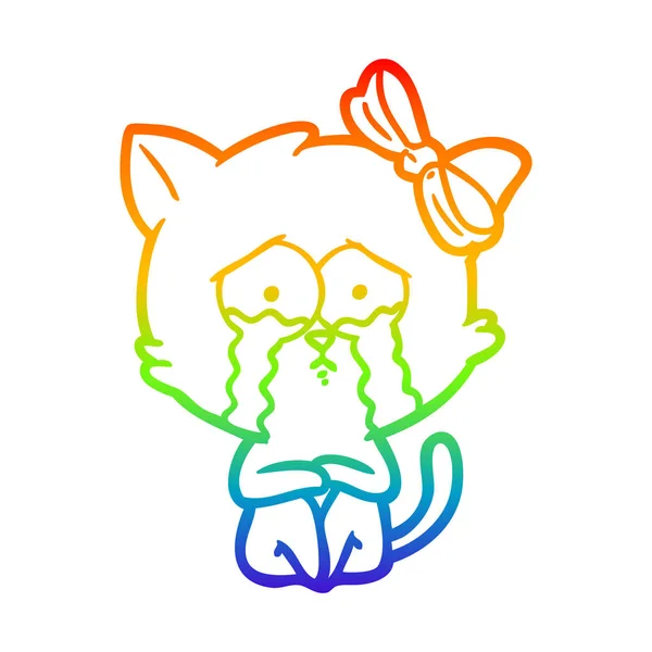 Arco iris gradiente línea dibujo dibujos animados gato — Archivo Imágenes Vectoriales