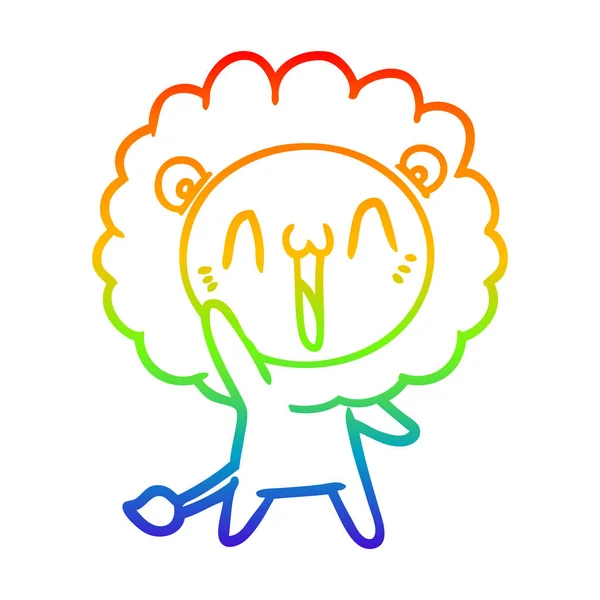 Arco iris gradiente línea dibujo feliz dibujos animados león — Vector de stock