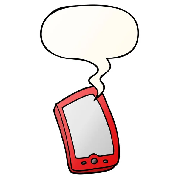 Teléfono móvil de dibujos animados y burbuja del habla en estilo gradiente suave — Vector de stock