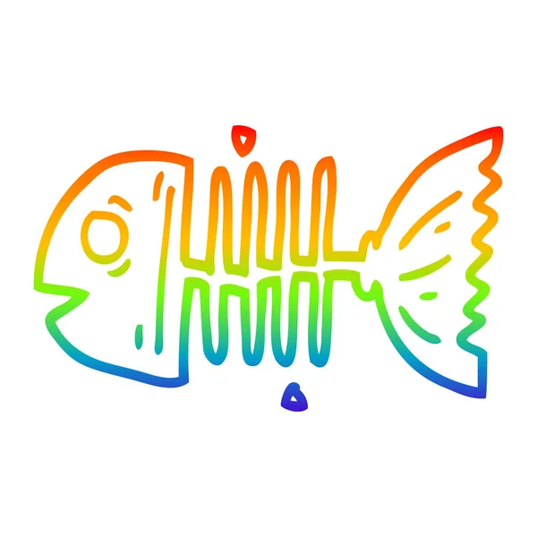 Rainbow gradient line drawing cartoon fish bones — Stock Vector