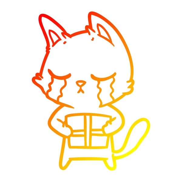 Sıcak degrade çizgi çizim ağlayan karikatür kedi noel tutan — Stok Vektör
