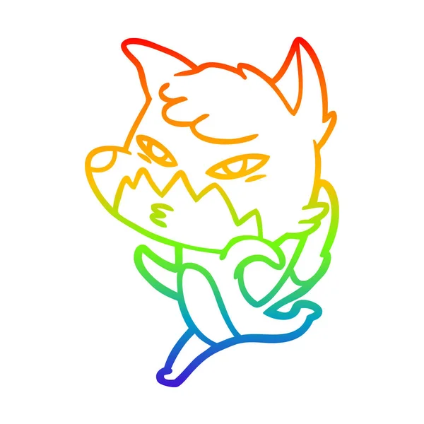 Rainbow gradient ligne dessin habile dessin animé renard — Image vectorielle