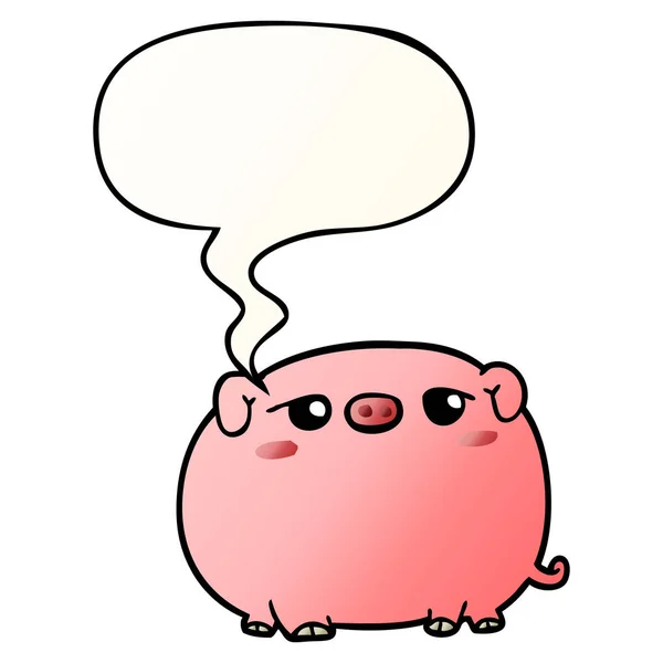 Leuke cartoon Pig en Speech bubble in gladde gradiënt stijl — Stockvector