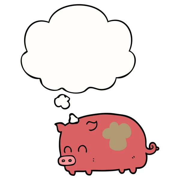 Cochon dessin animé mignon et bulle de pensée — Image vectorielle