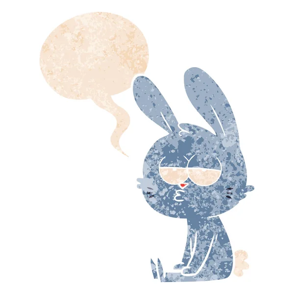 Cute Cartoon królik i bańka mowy w stylu retro teksturowane — Wektor stockowy