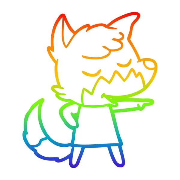 Rainbow gradient line drawing friendly cartoon fox girl — Stock Vector
