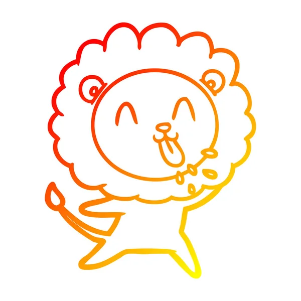 Warm gradient line drawing happy cartoon lion — Stock Vector